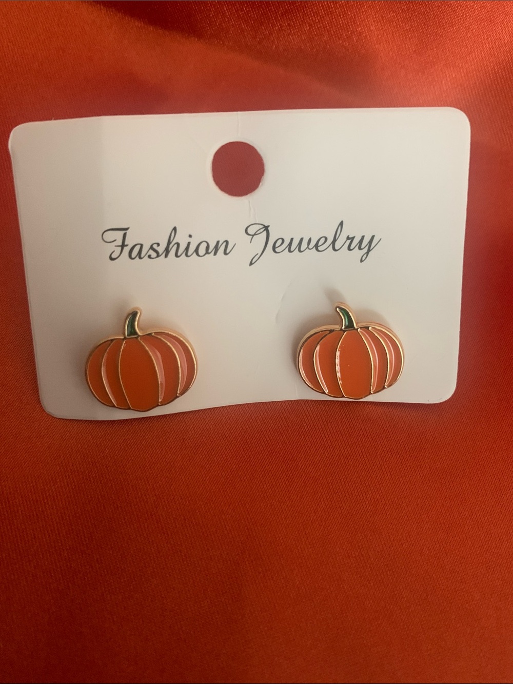 Fashion Jewelry Orange Pumpkin Stud Earrings with Green Stem